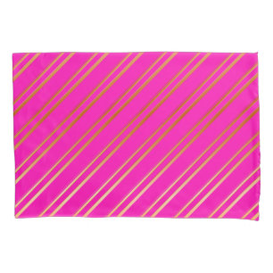 Housse D'oreillers Faux Gold Stripes sur rose ou votre couleur