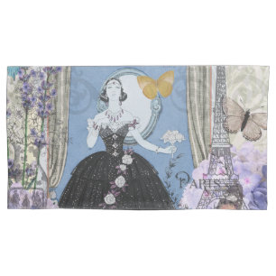 Housse D'oreillers Femme élégante bleue Robe florale fantaisie