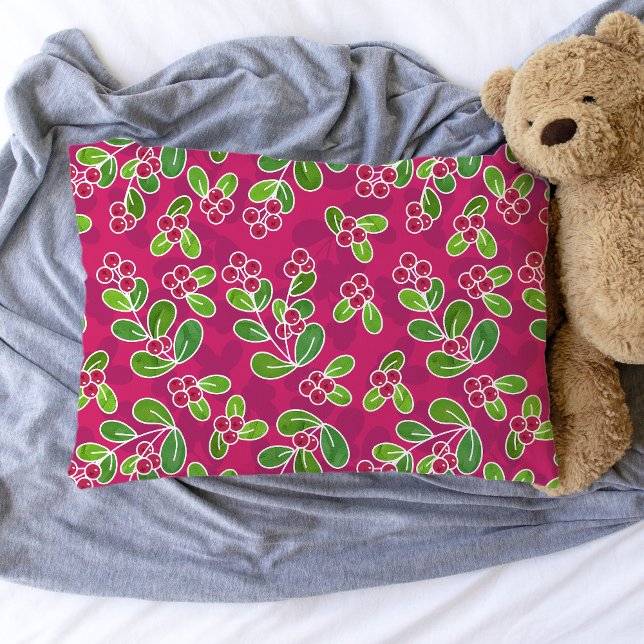 Housse D'oreillers Festif Motif de feuillage de canneberge, Fuchsia (Festive Cranberries Fuchsia Pattern Pillowcase)