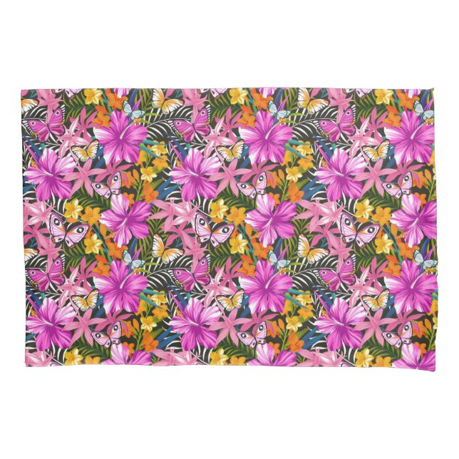Housse D'oreillers Feuille et fleurs tropicaux (devant-gauche)