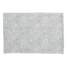 Housse D'oreillers Feuilles blancs sur oreiller gris argent