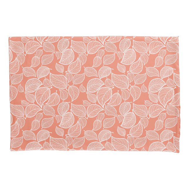 Housse D'oreillers Feuilles blancs sur Pillowcase orange (devant-gauche)