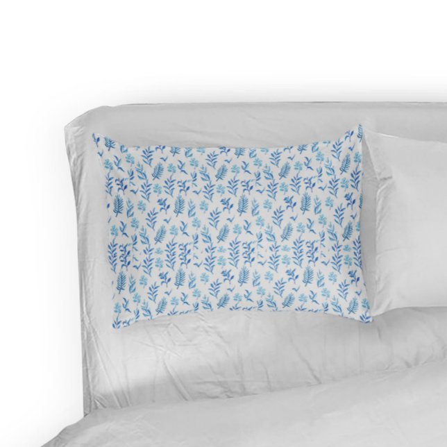 Housse D'oreillers Feuilles d'aquarelle bleu Pillowcase (Créateur téléchargé)