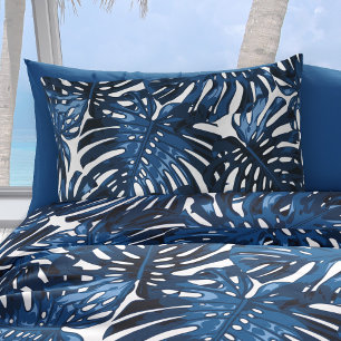 Housse D'oreillers Feuilles de la jungle blanche bleue de la Marine t