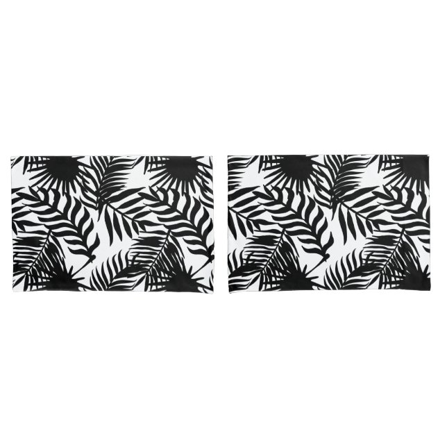 Housse D'oreillers Feuilles de palme tropicale noir et blanc (devant-Set)