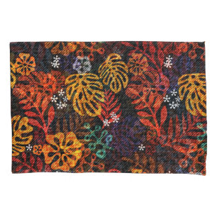 Housse D'oreillers Feuilles exotiques sur denim, impression transpare