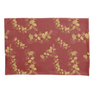 Housse D'oreillers Feuilles Gold Gingko Balboa sur Arrière - plan rou