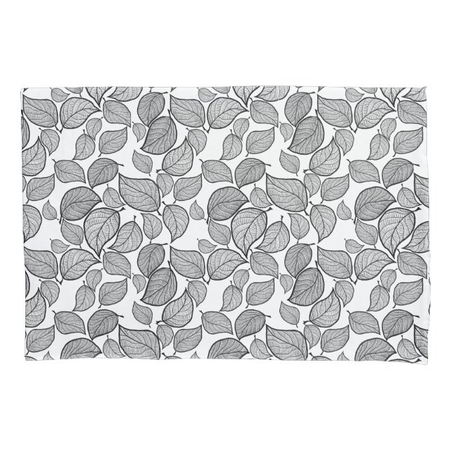 Housse D'oreillers Feuilles noirs sur oreiller blanc (devant-gauche)