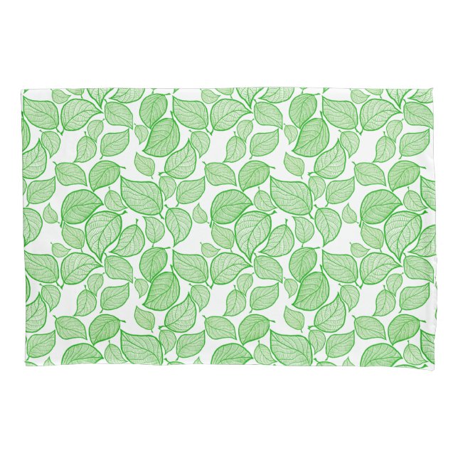 Housse D'oreillers Feuilles verts sur Pillowcase blanc (devant-gauche)