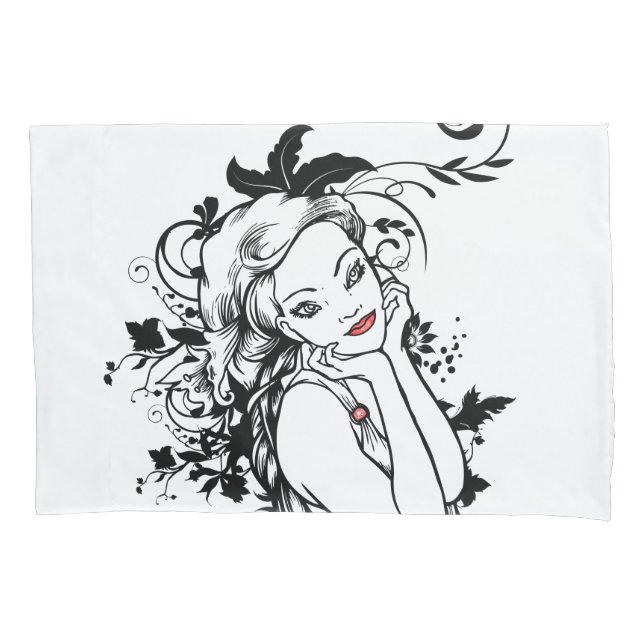 Housse D'oreillers Fille florale des lèvres rouges (devant)
