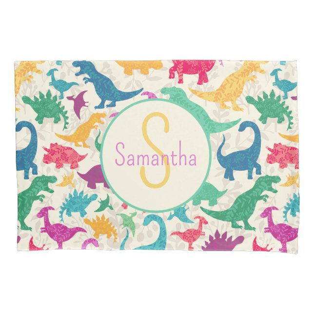 Housse D'oreillers Fille Florale Dinosaure Silhouette Filles (devant)