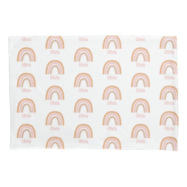 Housse D'oreillers Filles mignonnes Boho rose Aquarelle Nom arc-en-ci (devant)