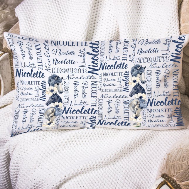 Housse D'oreillers Filles personnalisées nom pillowcase avec chevaux (Horse personalized name collage horse lovers gift ideas for girls equestrian gifts)