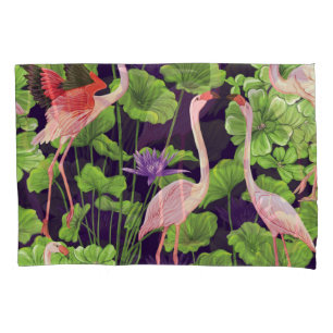 Housse D'oreillers Flamant rose, plantes tropicaux, arrière - plan no
