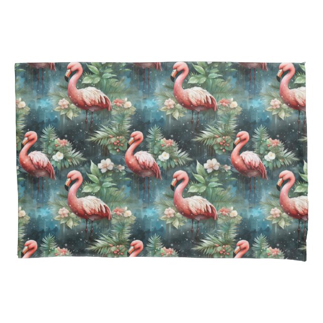 Housse D'oreillers Flamants roses de Noël avec mistletoe (devant-gauche)