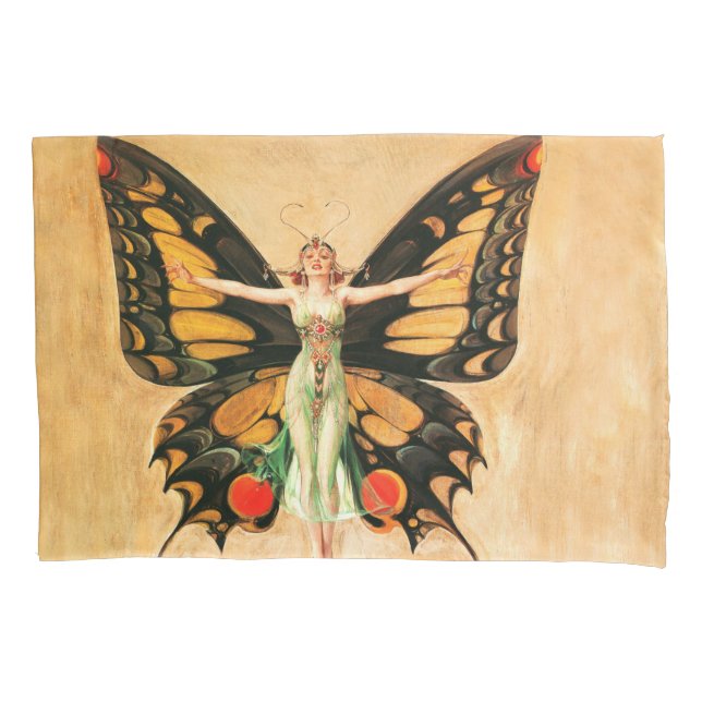 Housse D'oreillers Flapper Butterfly Flying Woman Illustration (devant)