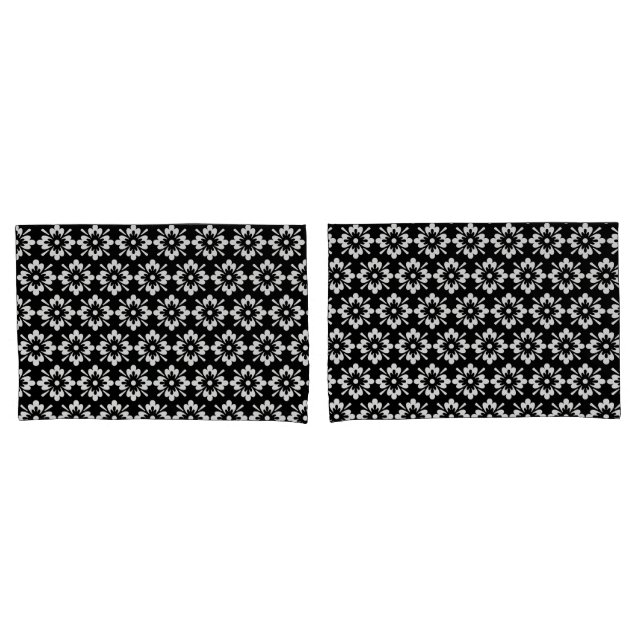 Housse D'oreillers Fleur blanche sur motif arrière - plan noir (devant-Set)