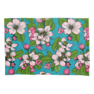 Housse D'oreillers Fleur d'Apple sur le turquoise