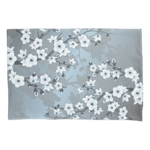 Housse D'oreillers Fleur de cerisiers   Floral bleu Dusty