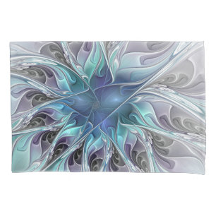 Housse D'oreillers Fleur fractale moderne abstraite avec du bleu