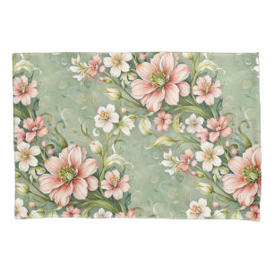 Housse D'oreillers Fleurs blanches et roses sur le sol