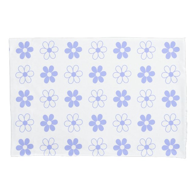 Housse D'oreillers Fleurs bleu ciel et blanc sur blanc (devant)