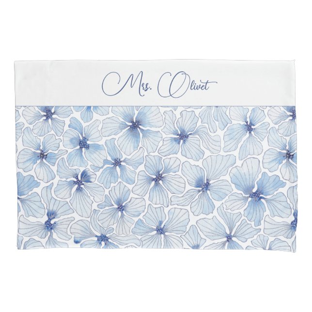 Housse D'oreillers Fleurs Bleues Élégantes (devant)
