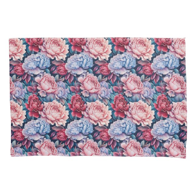 Housse D'oreillers Fleurs bleues et roses (devant-gauche)