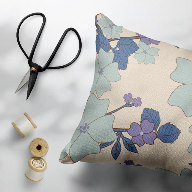 Housse D'oreillers Fleurs Bleues, Fleurs Violettes, Motif Floral (Créateur téléchargé)