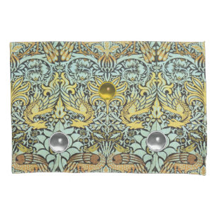 HOUSSE D'OREILLERS FLEURS, CAPTURES, DRAGONS, PIERRES JAUNES BLANCHES