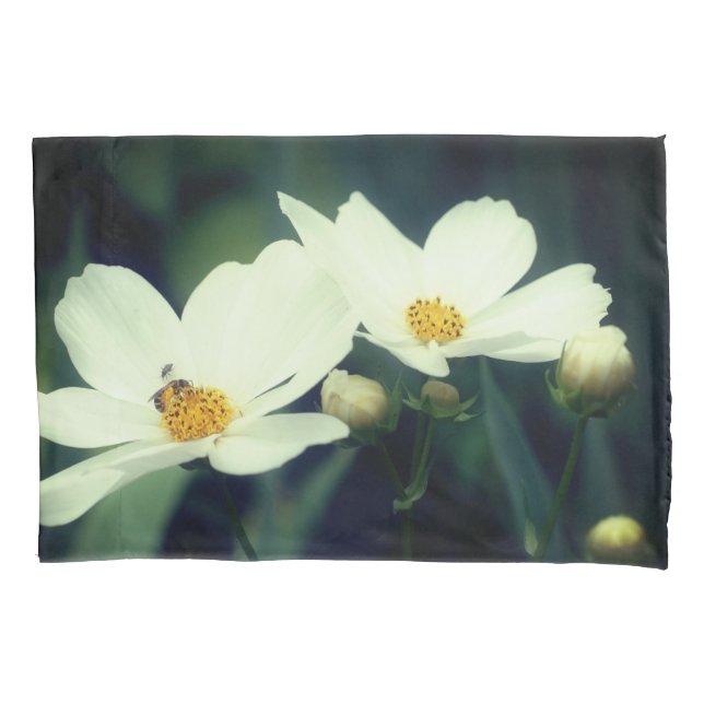 Housse D'oreillers Fleurs Cosmos Et Abeilles (devant)