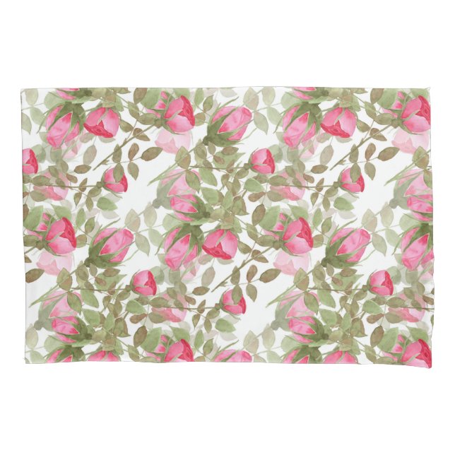 Housse D'oreillers Fleurs d'aquarelle rose rose roses fleuris (devant)