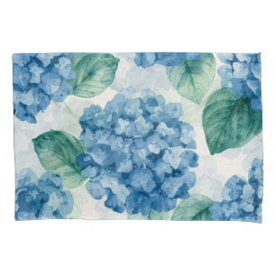 Housse D'oreillers Fleurs de bleu d'hortensia aquarelle botanique