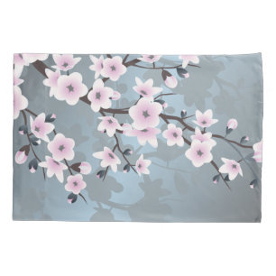 Housse D'oreillers Fleurs de cerisier bleu rose foncé