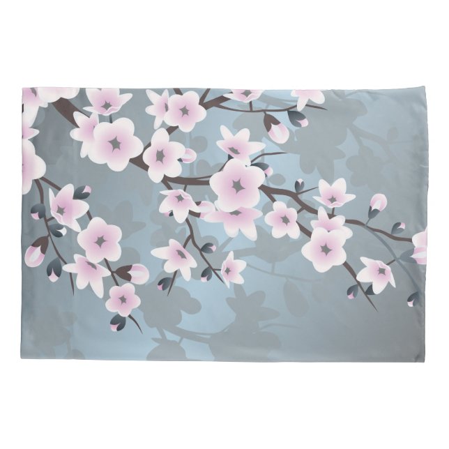 Housse D'oreillers Fleurs de cerisier bleu rose foncé (Dos)