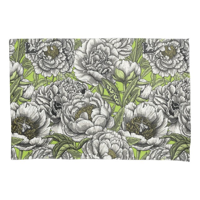 Housse D'oreillers Fleurs de pivoines blanches et moisissures (devant-gauche)