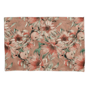 Housse D'oreillers Fleurs de soleil, pommes : motif d'aquarelle d'aut