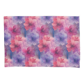 Housse D'oreillers Fleurs d'Hibiscus à l'aquarelle rose et violette 