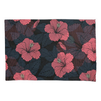 Housse D'oreillers Fleurs d'Hibiscus : papier peint transparent foncé