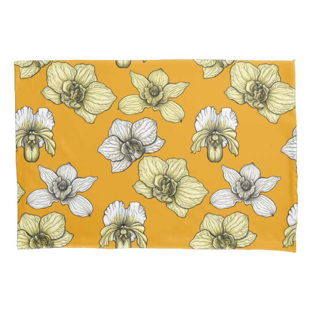 Housse D'oreillers Fleurs d'orchidées jaune et blanc (devant-gauche)