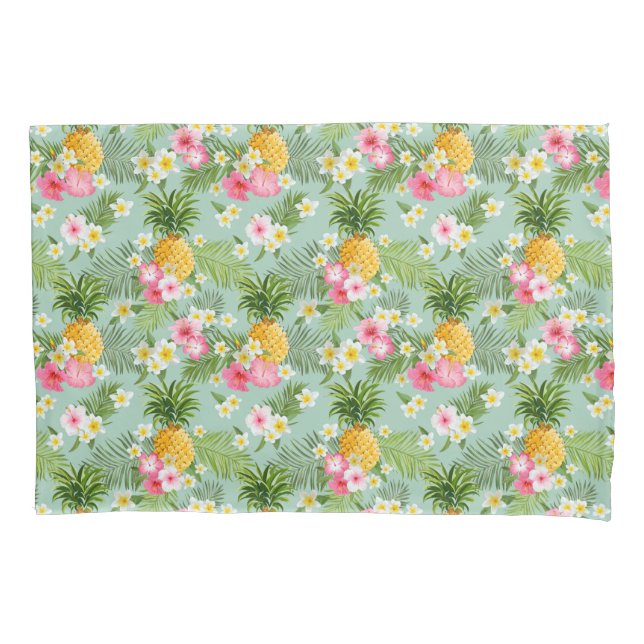 Housse D'oreillers Fleurs et ananas tropicaux (devant-gauche)