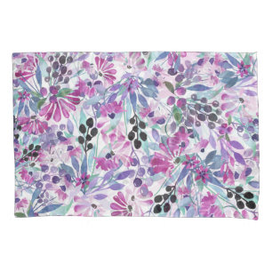 Housse D'oreillers Fleurs et baies pourpres : Aquarelle
