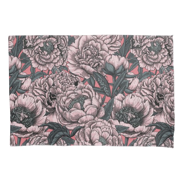 Housse D'oreillers Fleurs et moisissures de pivoines roses (devant-gauche)