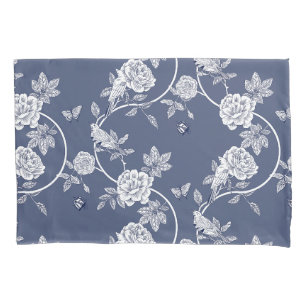 Housse D'oreillers Fleurs et oiseaux de la Chinoiserie Bleue