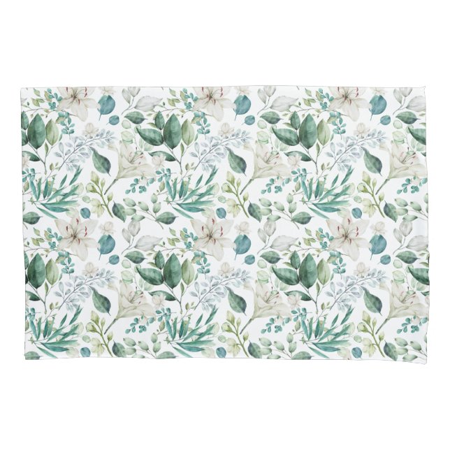 Housse D'oreillers Fleurs florales blanches Verdure Eucalyptus Élégan (devant)