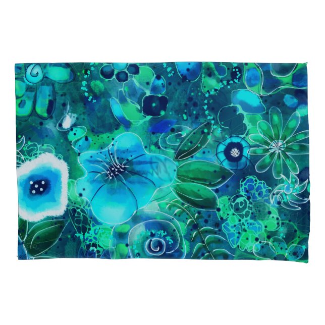 Housse D'oreillers Fleurs florales Turquoises Abstraites (devant)