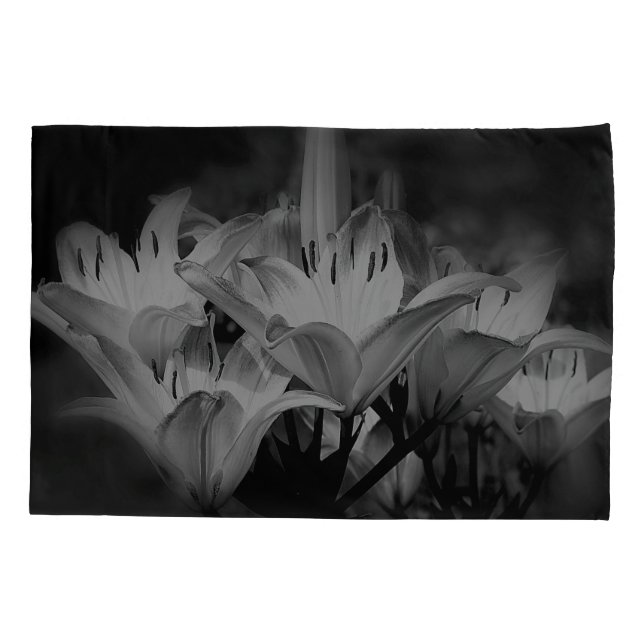 Housse D'oreillers Fleurs Lys En Noir Et Blanc (Dos)