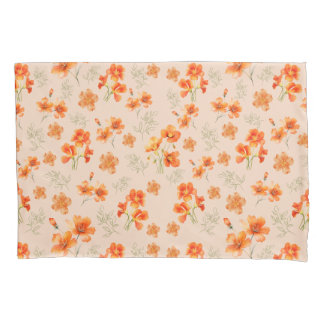 Housse D'oreillers Fleurs orange avec Feuilles verts