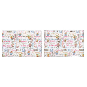 Housse D'oreillers Fleurs peintes avec nom et collage Monogramme