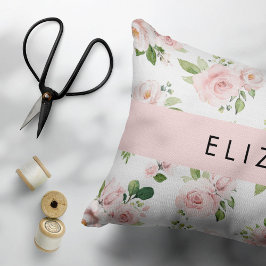 Housse D'oreillers Fleurs roses, Roses, Fleurs Aquarelles, Votre Nom